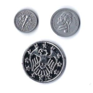 AGENT CARTER Bank Set of 3 Plastic Coins Props S02E01 Original Prop