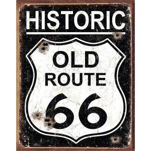 Old Route 66 - Weathered Metal Sign 31x41cm