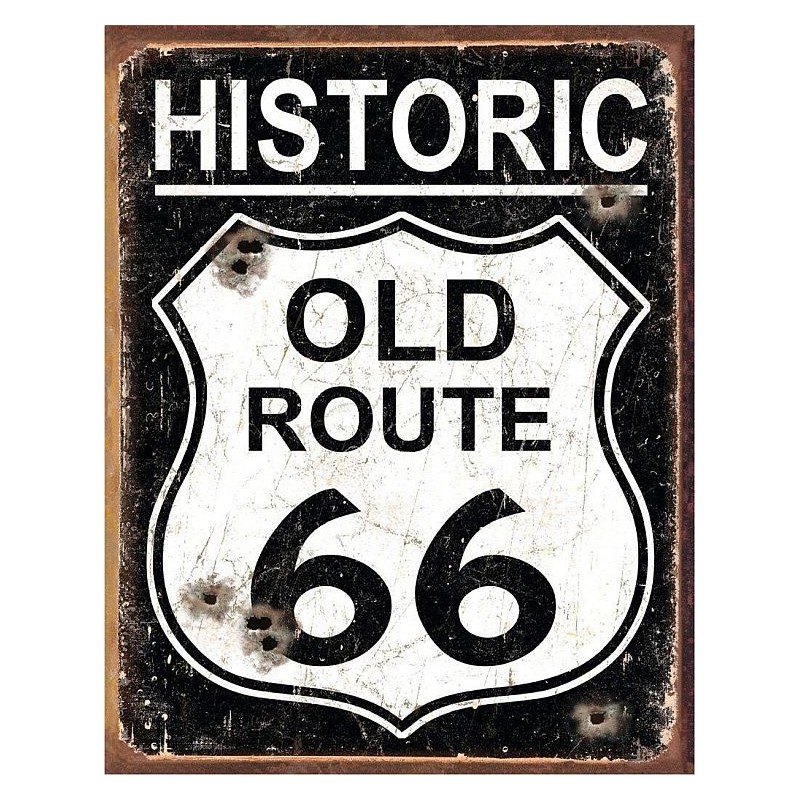 Old Route 66 - Weathered Metal Sign 31x41cm