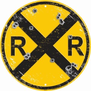 Railroad with Bullet Holes Round Sign 30cm